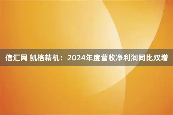 信汇网 凯格精机:2024年度营收净利润同比双增